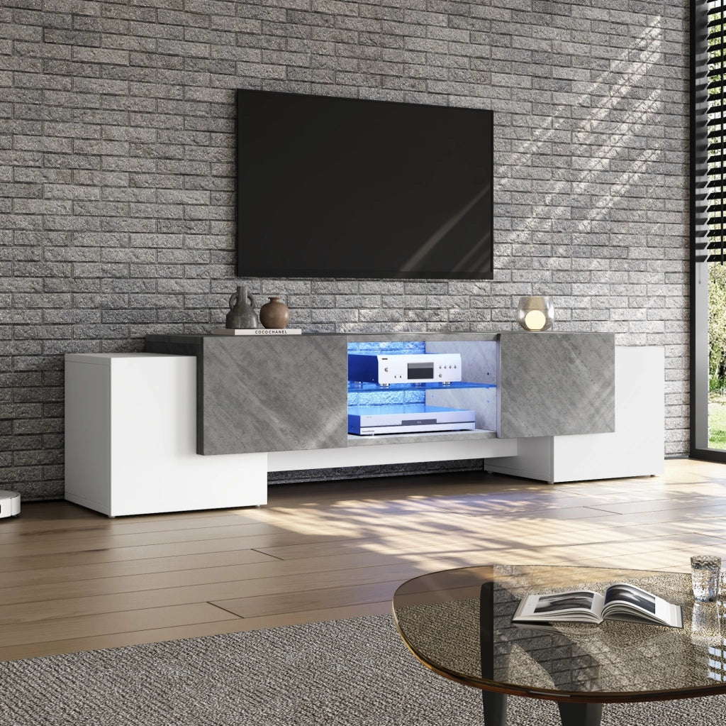 Mobile TV moderno 180 cm bianco e grigio con LED controllabile da app