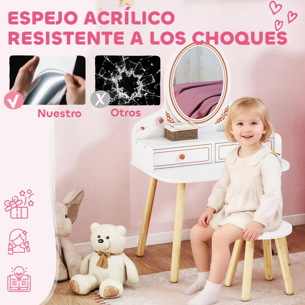 Tocador de Maquillaje con Specchio e 2 Cassetti ¨C zephmum ¨C Bianco