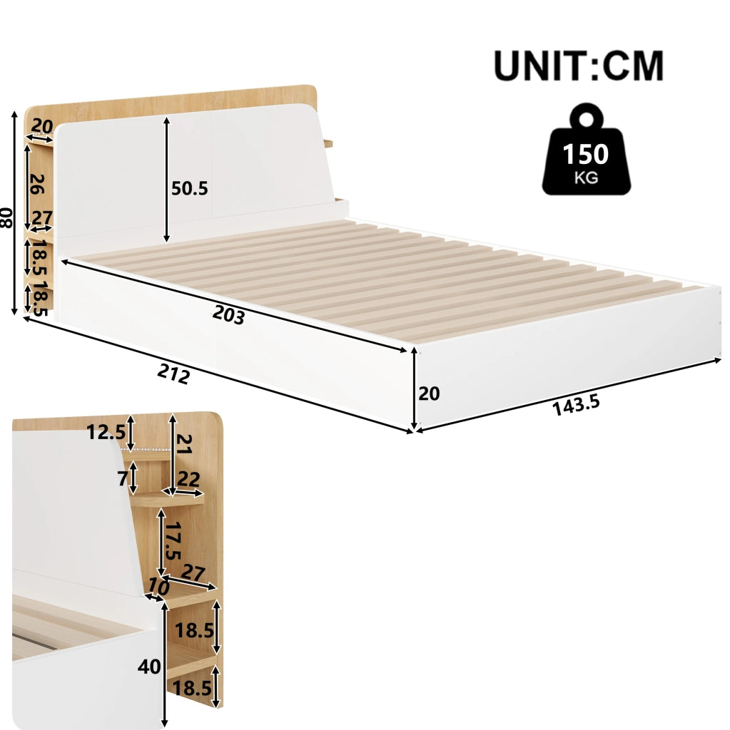 Letto 140x200 cm con contenitore idraulico, LED e USB-C
