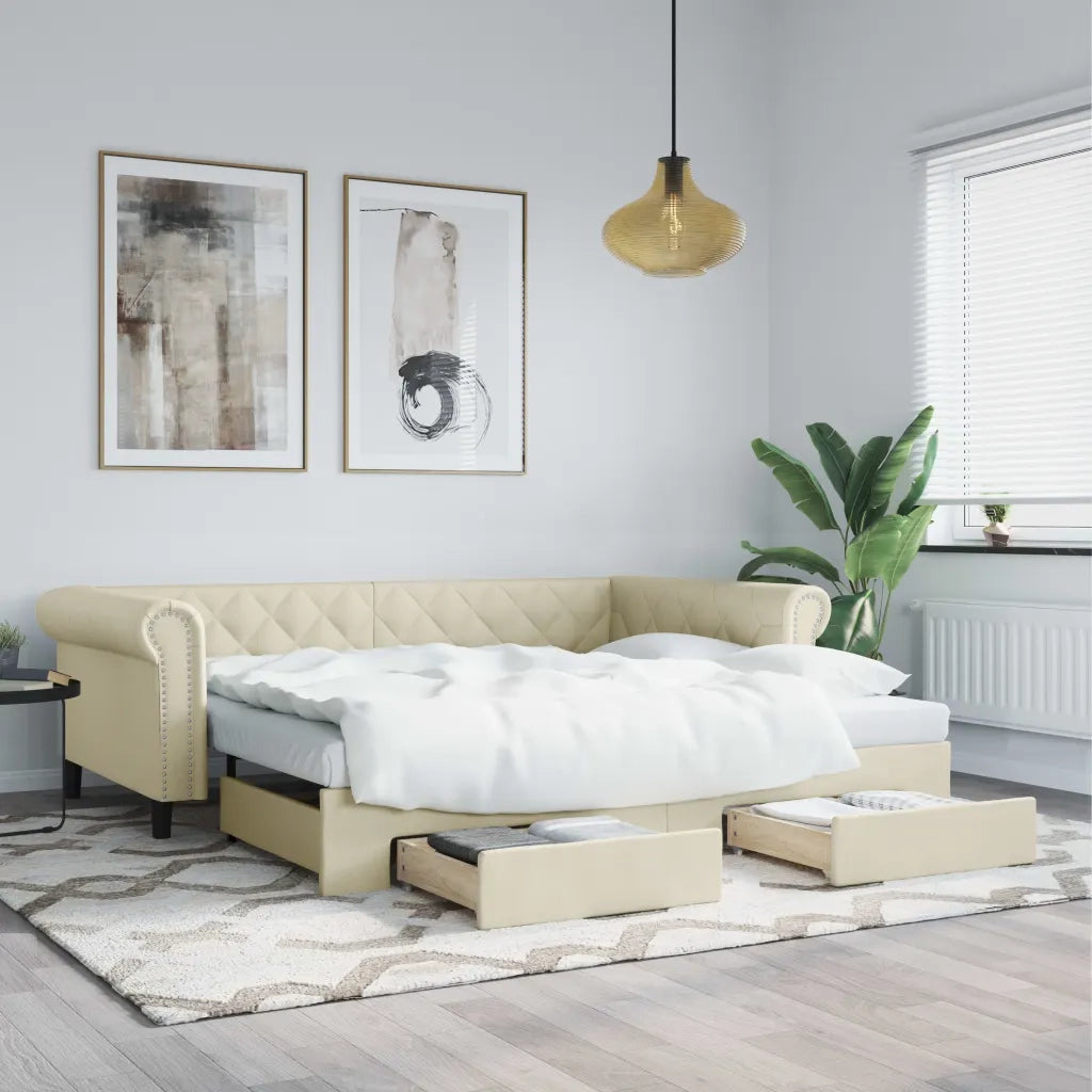 Divano Letto Estraibile con Cassetti Crema 90x200 cm Similpelle 3197733