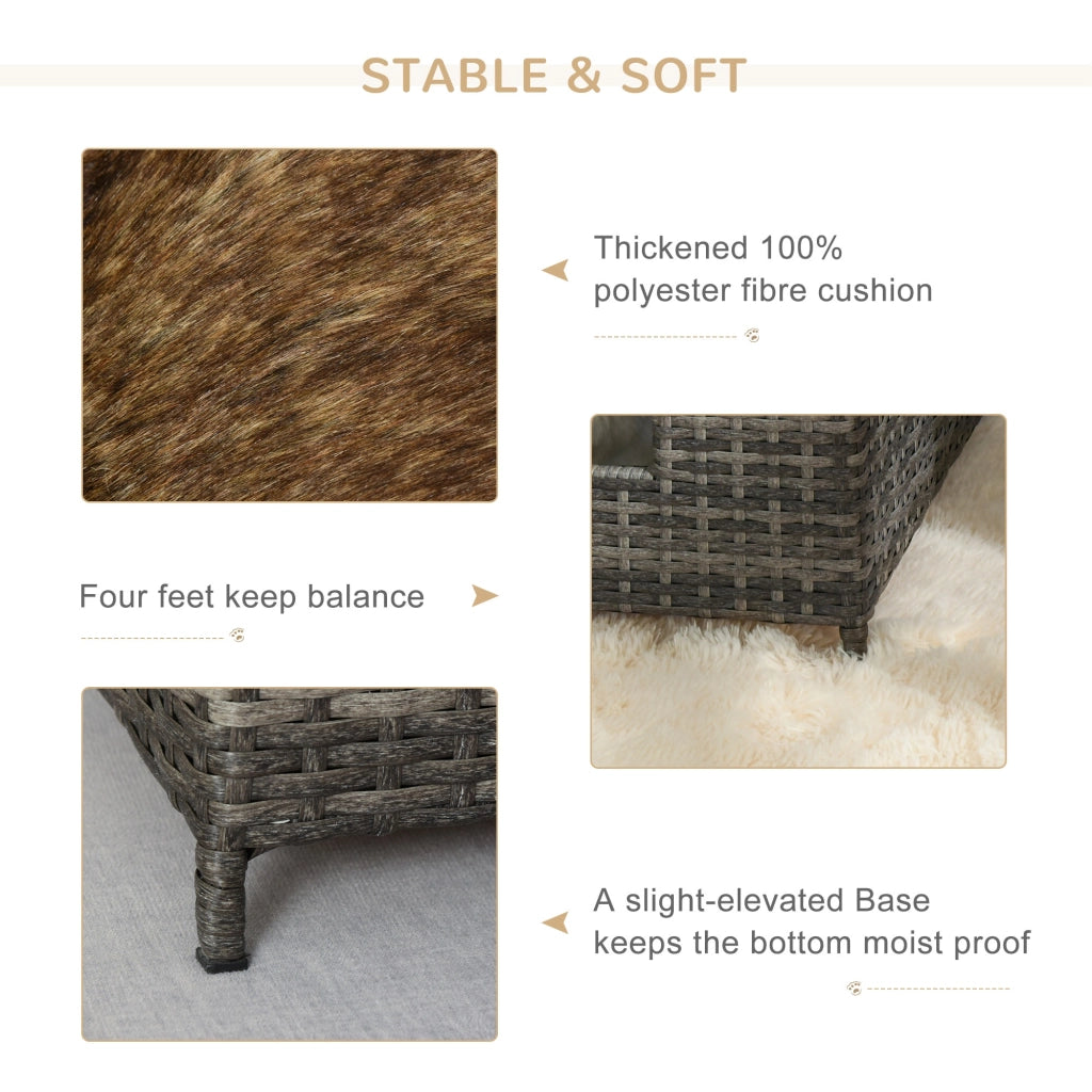 Easycomfort Cuccia per Cani e Gatti in Rattan con Cuscino Lavabile, Lettino per Animali da Interno, 61x46x27cm, Grigio Bianco