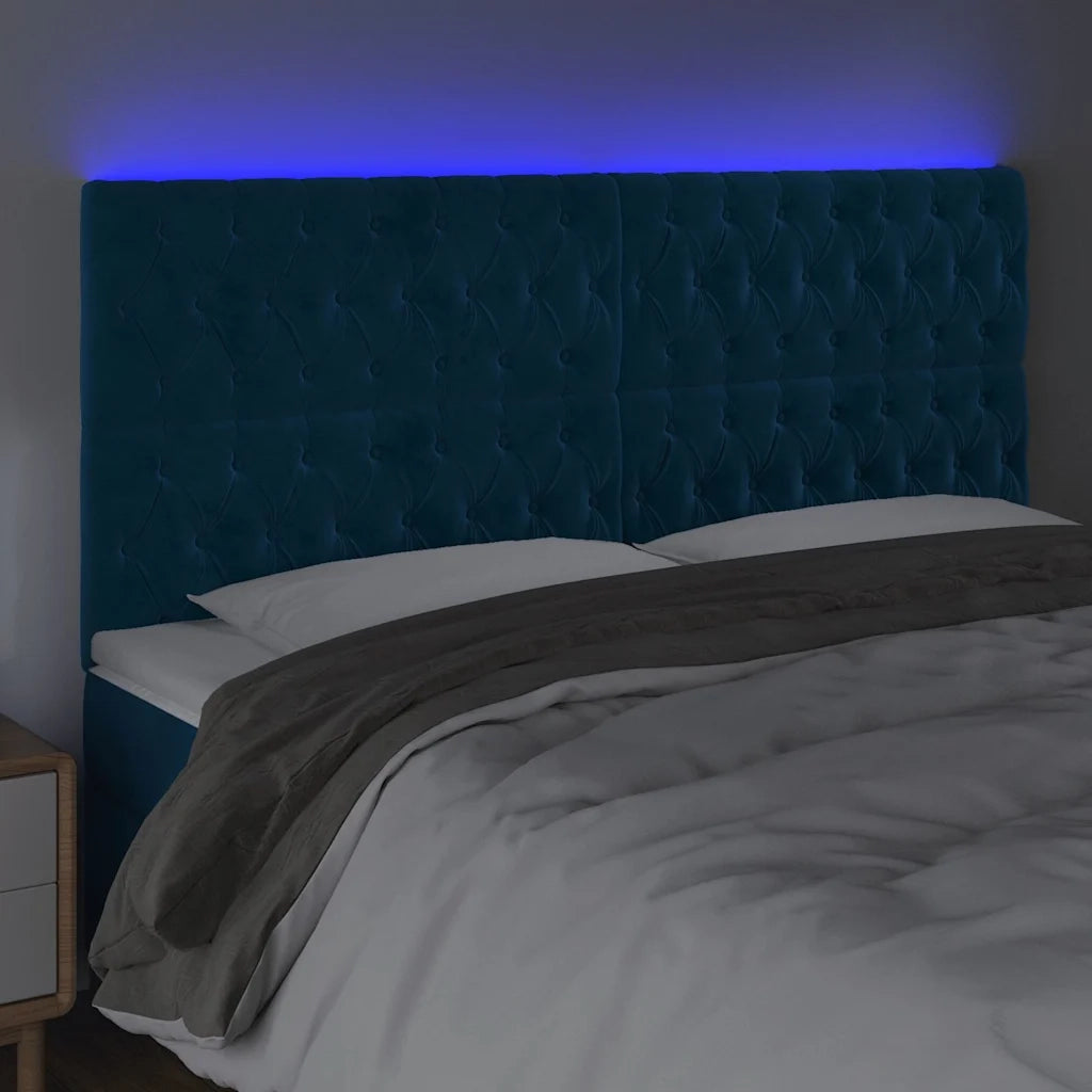 Testiera a LED Blu scuro 180x7x118/128 cm in Velluto 3122824