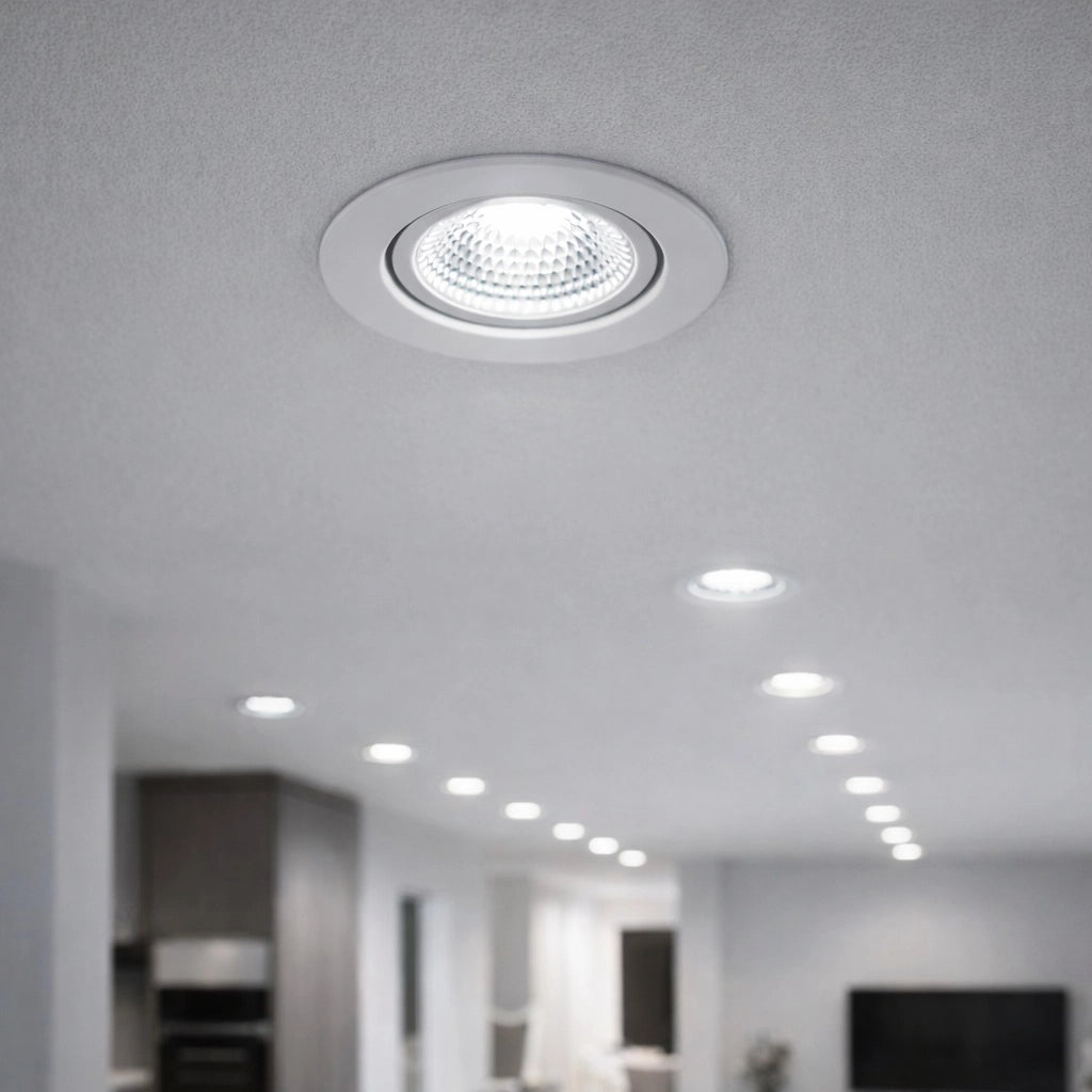 Kit 10 Faretti LED COB bianchi luce fredda 6500k da Incasso a soffitto 3W Orientabili, Foro 45mm Ø52mm, Fascio 30°, Driver 220-240V incluso, IP20