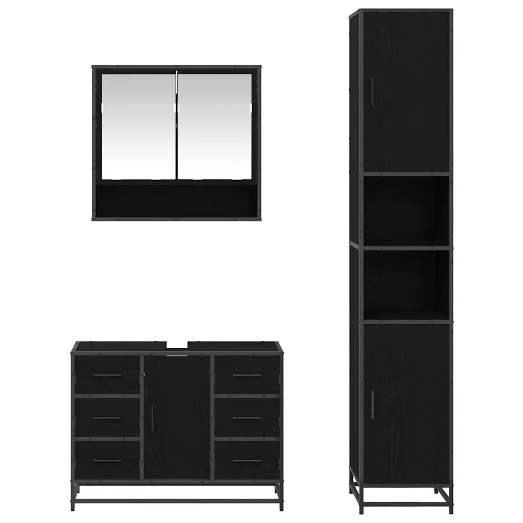 Set di mobili per il bagno 3 pcs Rovere Nero Legno multistrato 3402487