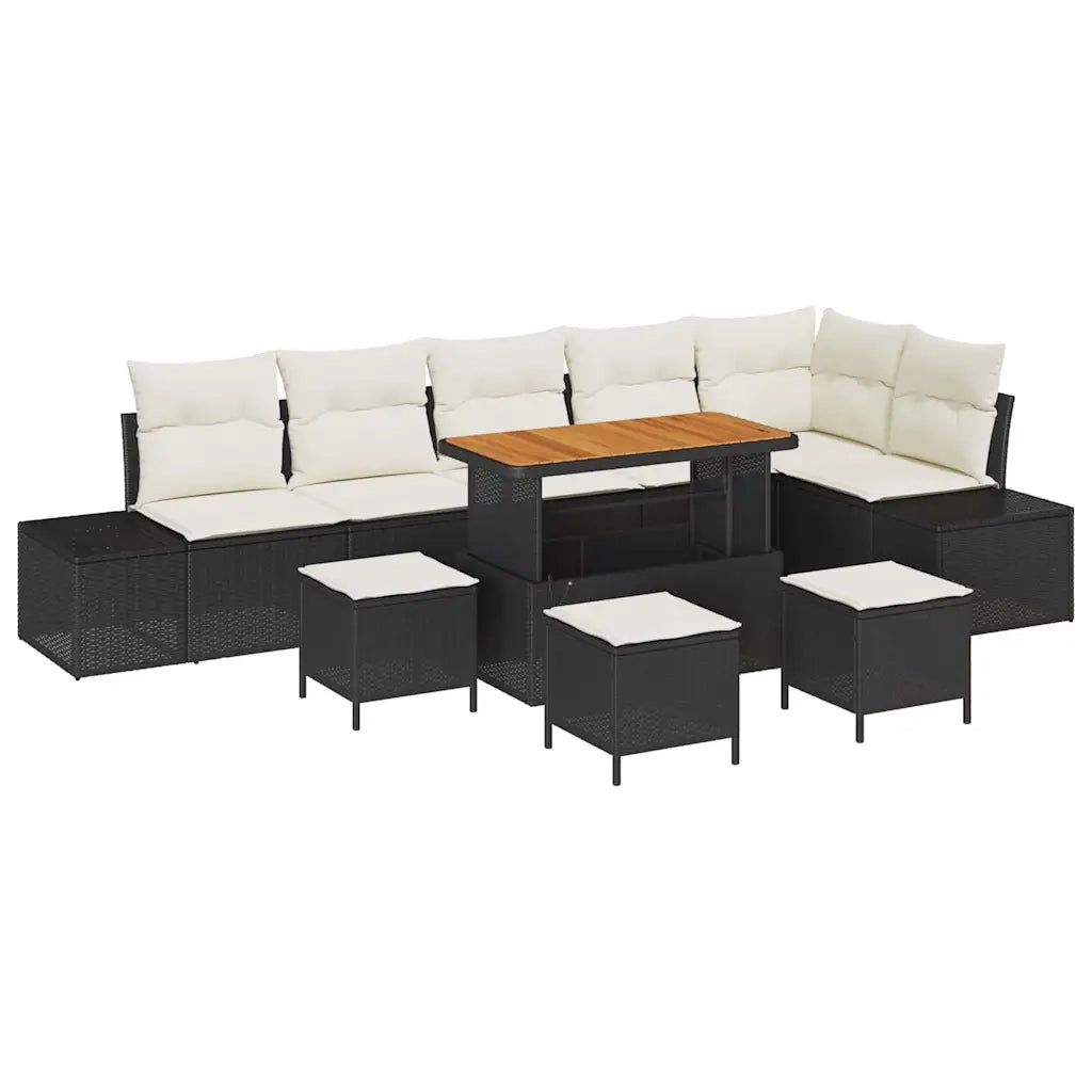 Set Divano da Giardino con cuscino 10 pcs Nero polyrattan 3362810