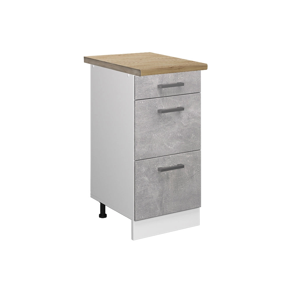 Vicco Mobiletto base per cucina Calcestruzzo 40 cm con cassetti, PL Rovere