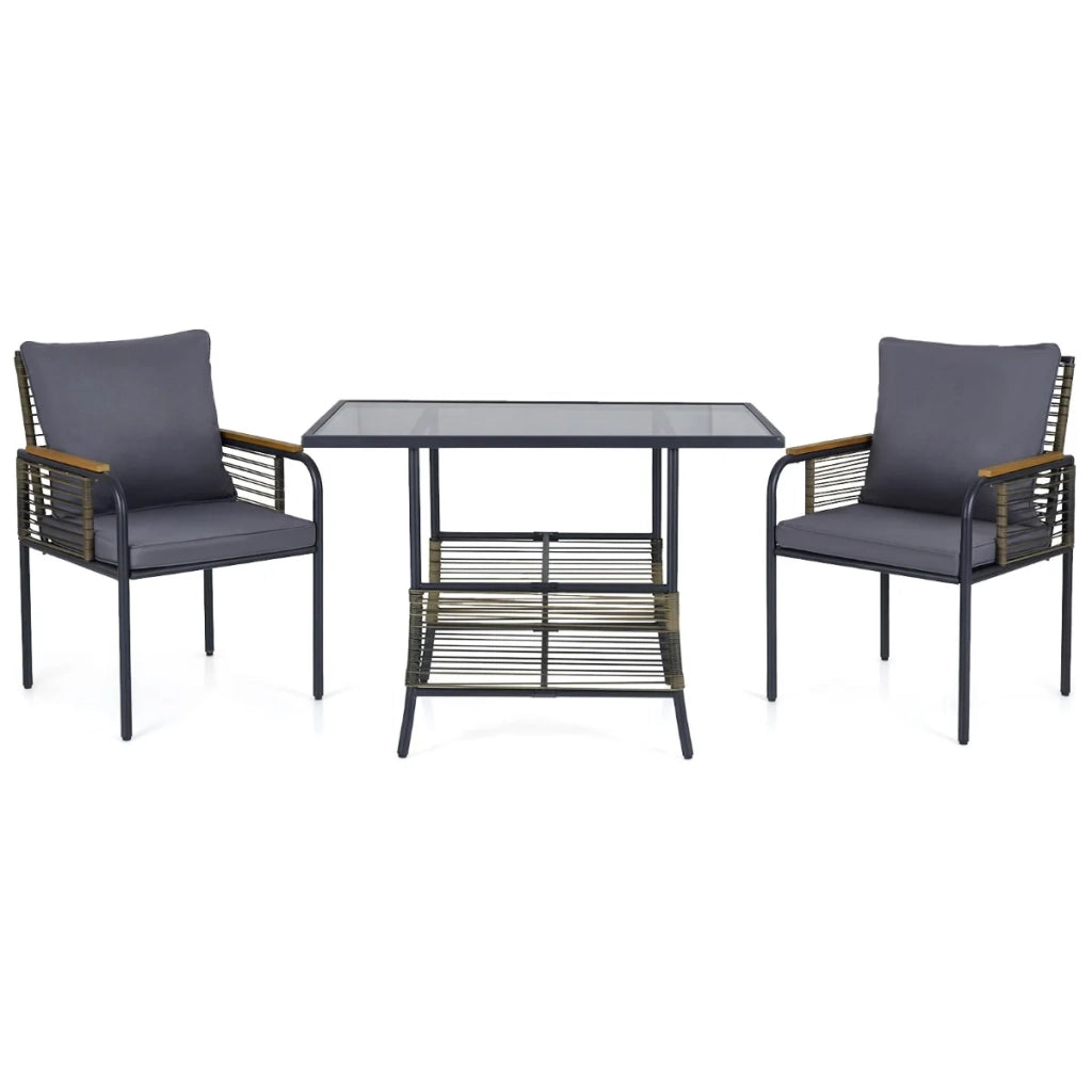 Set da bistrot per patio 104 x 66 x 71 cm salvaspazio comodo impilabile sedia di design in rattan grigio 20_0019438