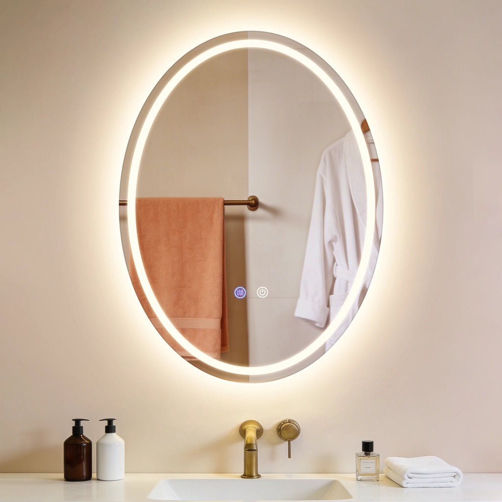 ZMH Specchio da bagno ovale con luce LED 60x80 cm parete IP44 touch antiappannamento dimmerabile 3000K-6500K