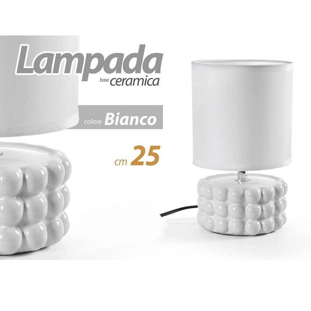 Trade Shop - Lampada Abat Jour Tavolo Comodino E14 Base Ceramica Rilievo Lux 25 X 15cm 837418 -