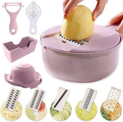 Multifunzionale Strumento per la Cucina con 12 Funzioni, Supporto e 4 Coltellini in Acciaio Inossidabile - Adatto per Verdure e Frutta - Strumento Manuale per la Cucina - Colore Rosa