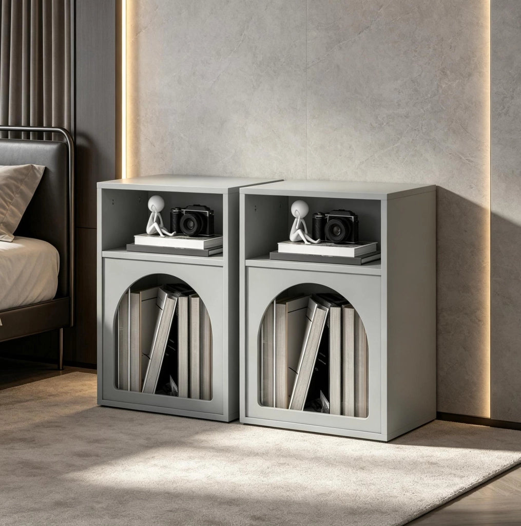 Set di 2 comodini grigi in MDF con ripiani aperti, 40 x 30 x 60 cm