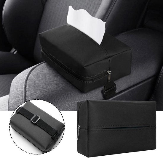 Supporto per tessuto per auto - Cassetta di maschera per viso in pelle con cinturino regolabile per auto e camion