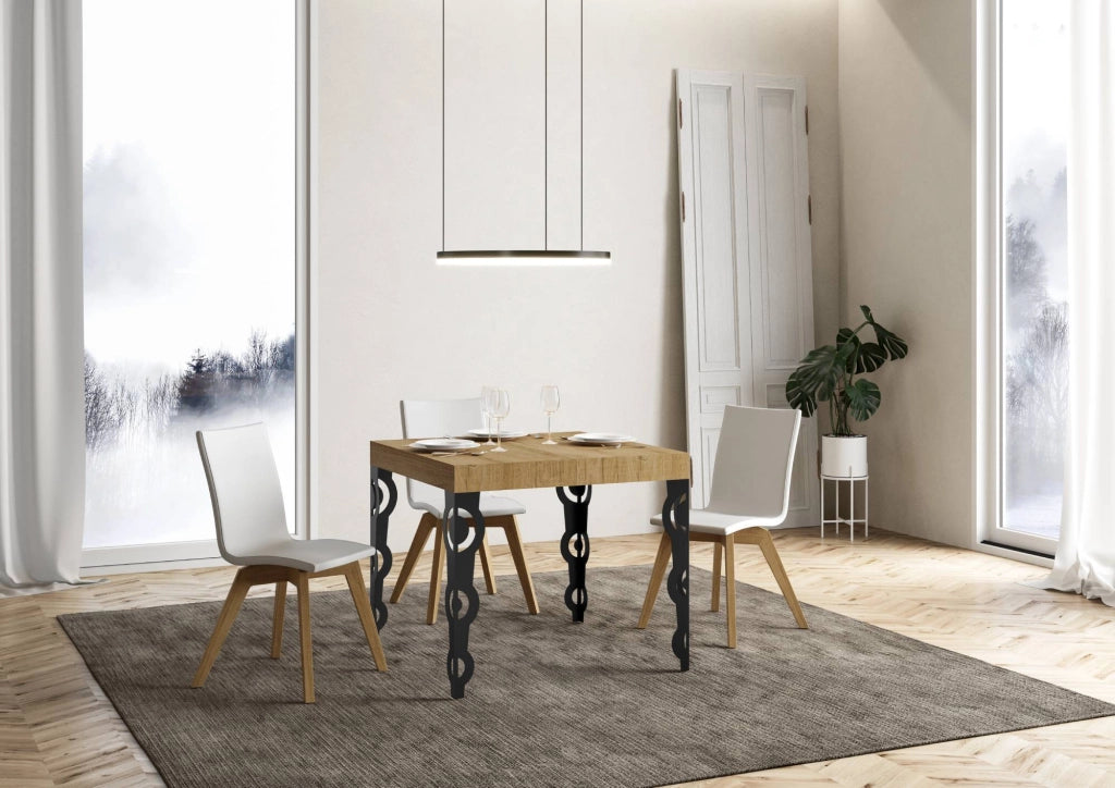 Tavolo allungabile 90x90/246 cm Karayan Quercia Natura telaio Antracite