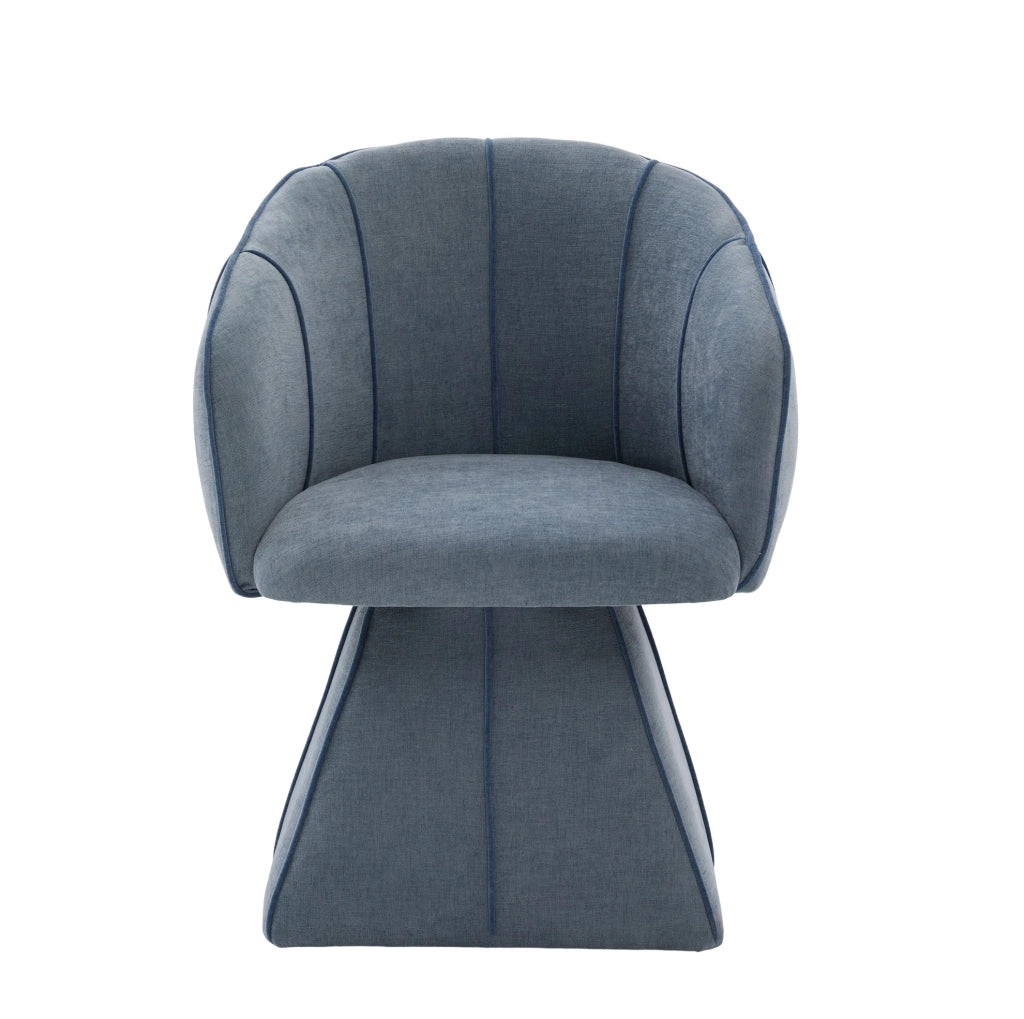 Poltrona girevole in ciniglia blu con schienale alto