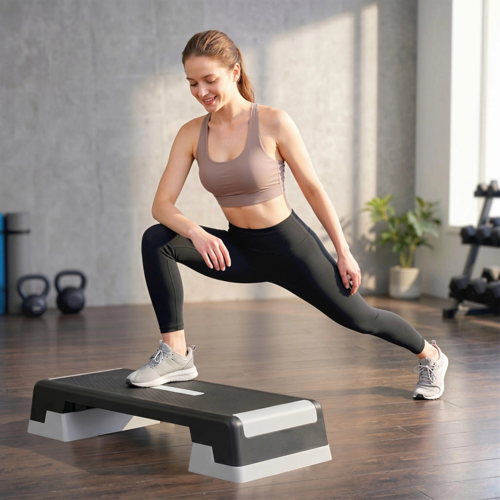 Stepper Aerobico Regolabile Altezza 15-20-25 cm con Supporti in PP e ABS Nero e Grigio