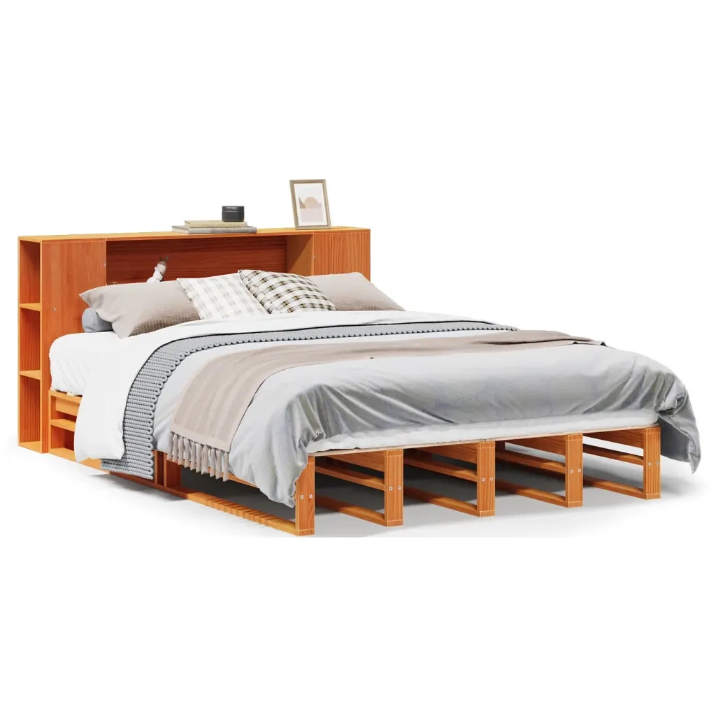 Letto Libreria senza Materasso-Struttura Letto con contenitore Marrone Cera 140x190 cm Legno 383713
