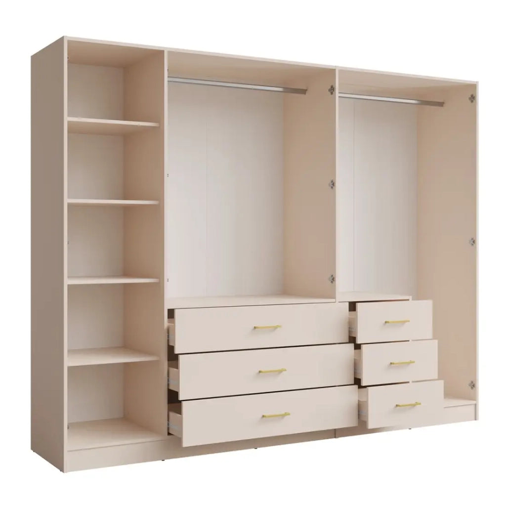 Armadio KALISTA 250 cm beige sabbia con specchi e 6 cassetti