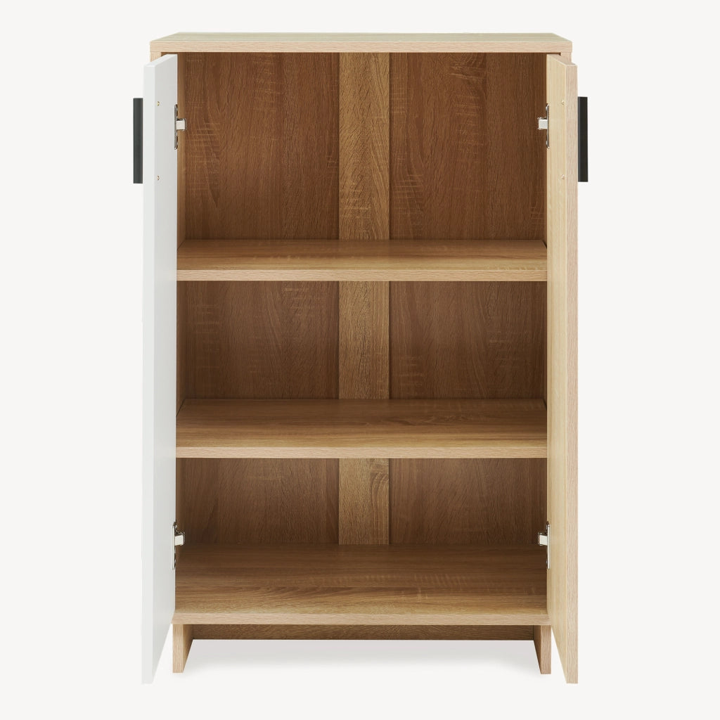Armadietto Kenta Credenza Stretta Salvaspazio con 2 Ante 90x60x35 cm Effetto Rovere Sonoma / Bianco [en.casa]