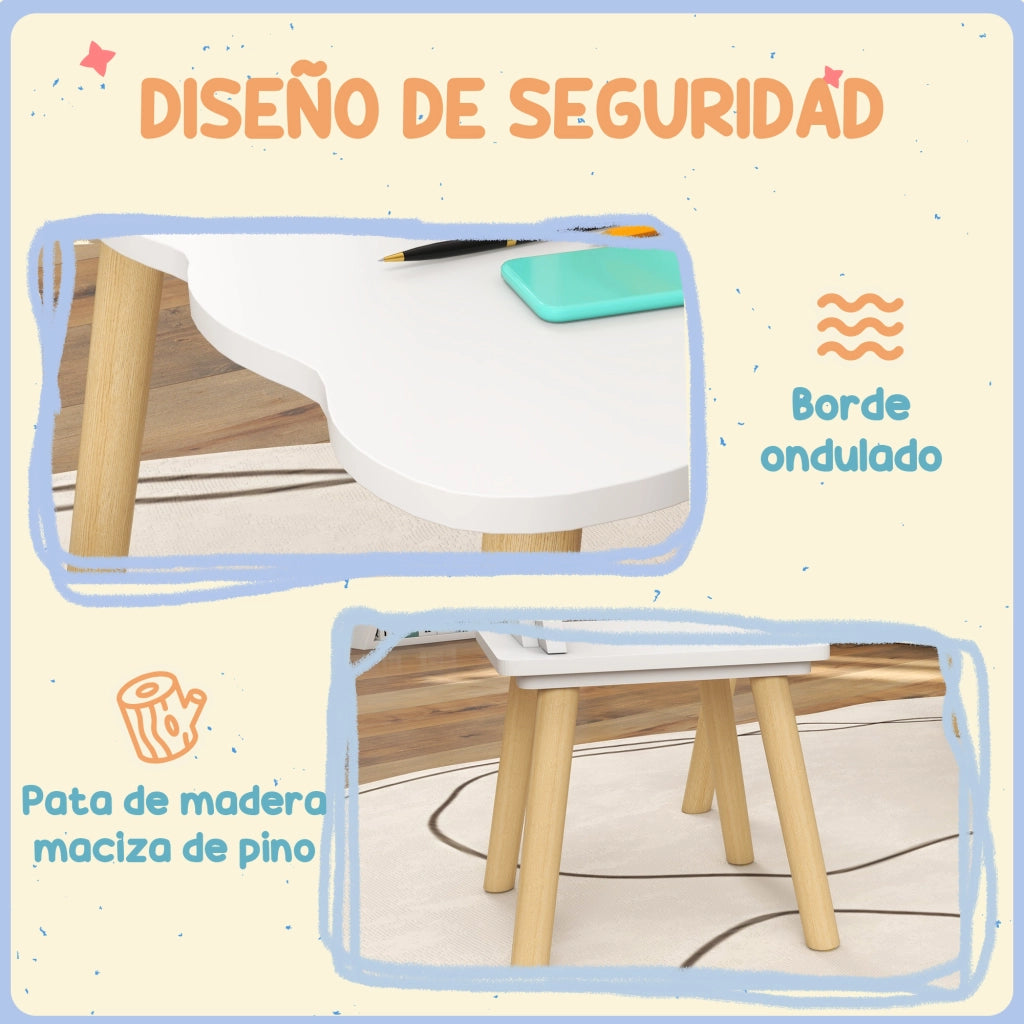 Tavolo Bambini con 2 Sedie ¨C zephmum ¨C 60x60x44 cm Bianco e Legno