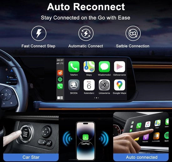 Adattatore CarPlay Senza Fili - Converte la Connessione a Cavo in Senza Fili - WiFi 5Ghz - Adattatore iPhone per CarPlay con iOS 10+ Dongle 2.0