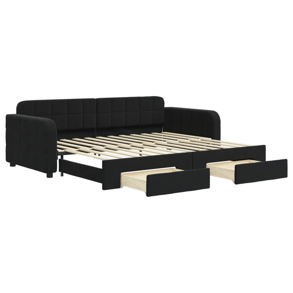 Divano Letto Estraibile con Cassetti-Sofa Letto-Daybed Nero 90x200 cm in Velluto 363150