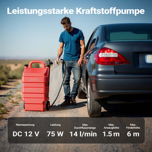 Serbatoio per trasporto gasolio e benzina da 60 l con pompa 75W da 14 l/min, serbatoio carburante portatile, contenitore mobile per carburante