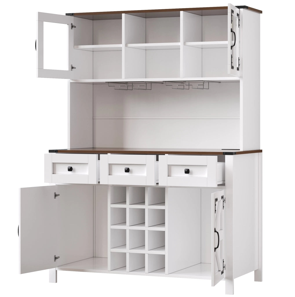 Armadio da cucina 120x40x170 cm con illuminazione LED e prese USB in MDF e vetro bianco