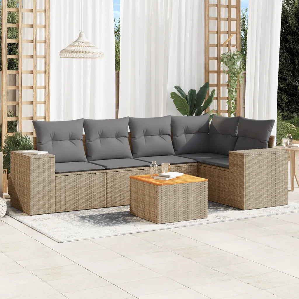 Set Divano da Giardino 6 pz con Cuscini Beige in Polyrattancod mxl 117142