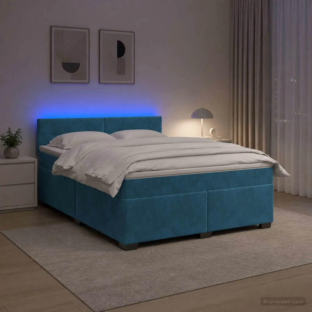 Letto con Box Spring, Materasso e LED Blu 180 x 200 cm Velluto 3452232
