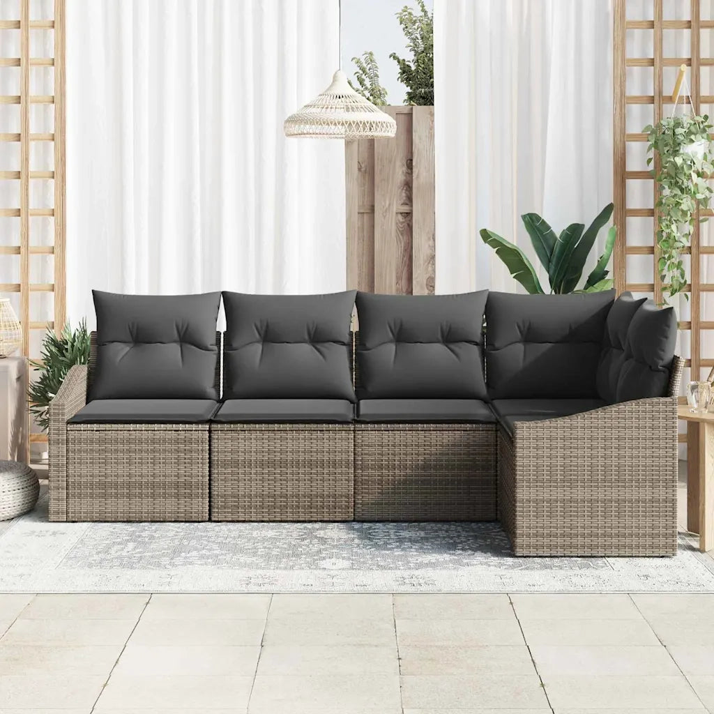 Set Divano da Giardino con cuscino 5 pcs Grigio polyrattan