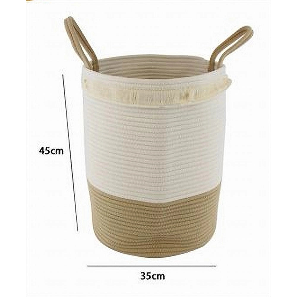 Trade Shop - Cesto Portabiancheria Sporca In Corda Intrecciata Borsa Con Manici 35x45cm 10657 -