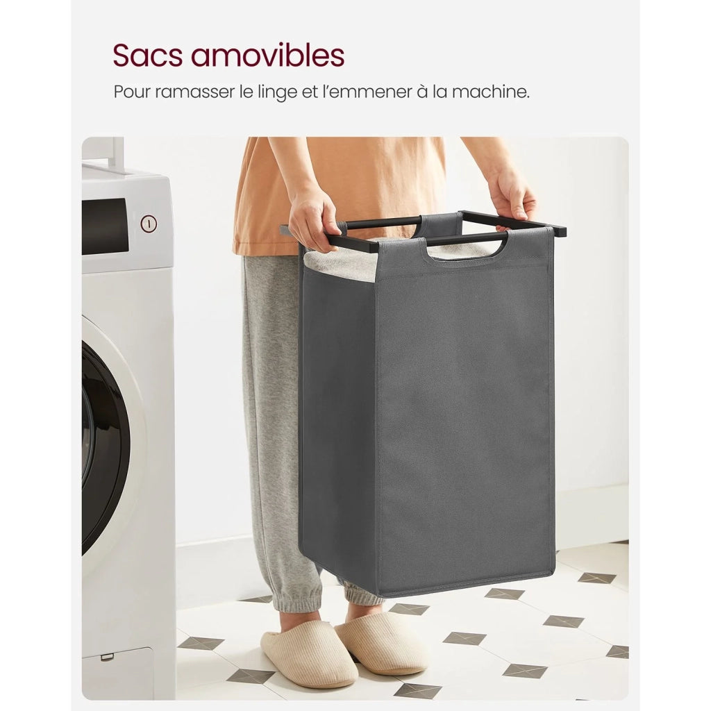 Cesto portabiancheria con 3 scomparti e 1 ripiano rimovibile per sacchetti capacità 38 l per sacchetto per bagno/lavanderia grigio 12_0006762