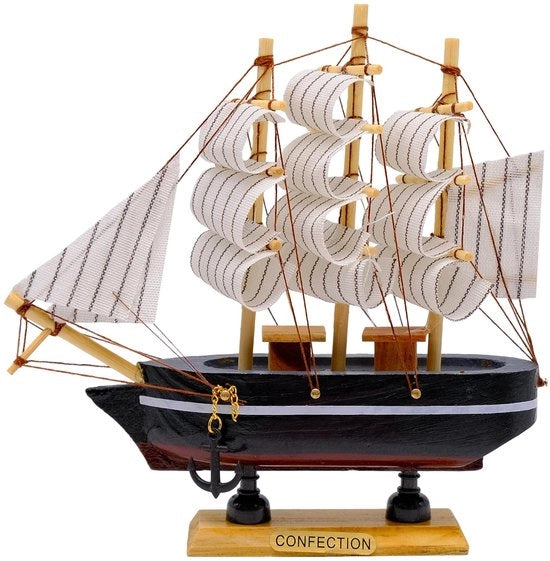Modello di Vela Vintage - Barchetta in Legno - Decorazione 16 cm - Fatto a Mano - Rosso/Nero - Ideale Regalo - Barchetta Decorativa