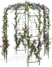 Traliccio ad Arco in Metallo Zincato per Piante Rampicanti, Gazebo a Forma di Gabbia per Uccelli con Gancio e Paletti, Pergola da Giardino per Cerimonie, 198 x 284 cm, Nero