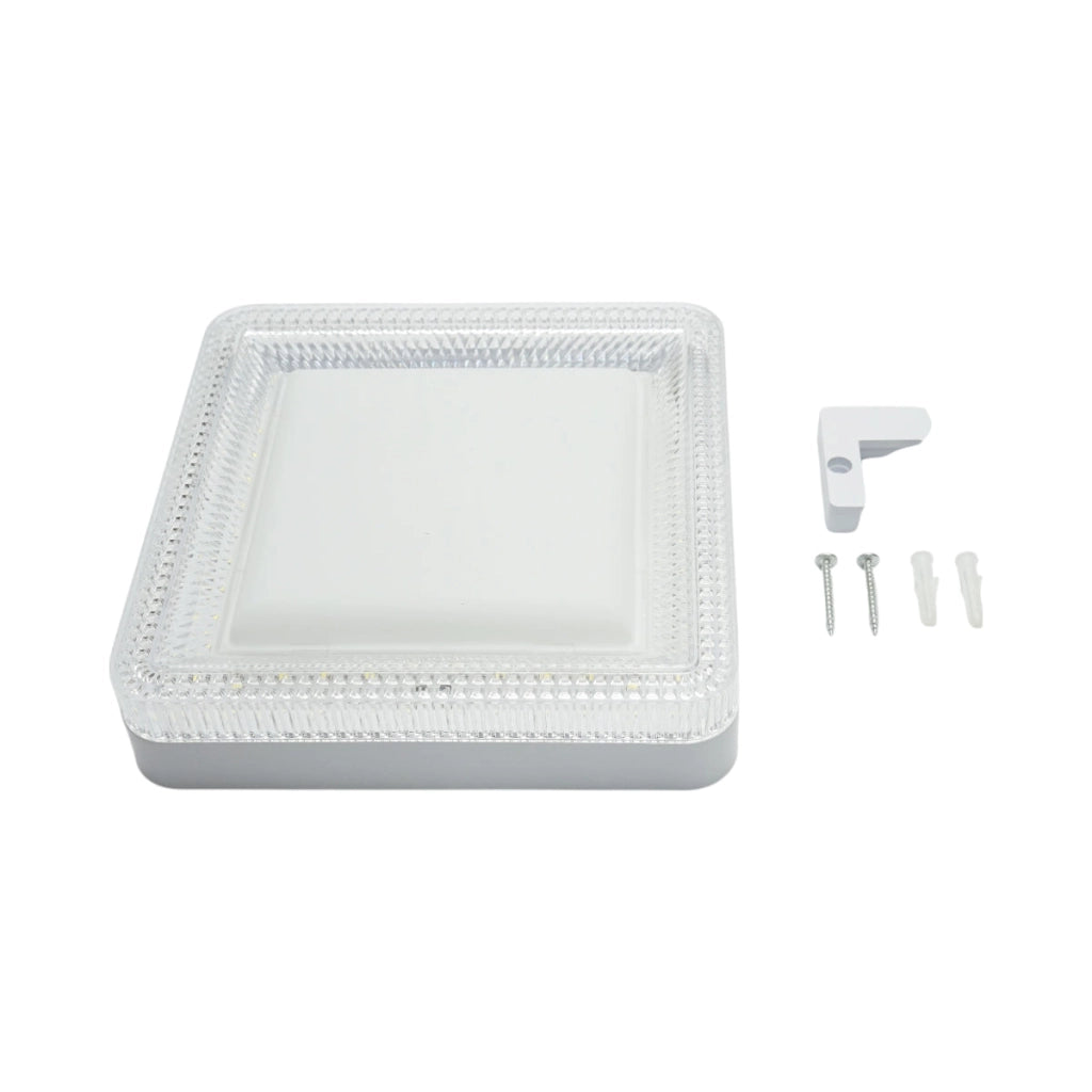 Plafoniera LED 24W, 220V, luce fredda 6500K, corpo quadrato 180x180x40mm, IP20.