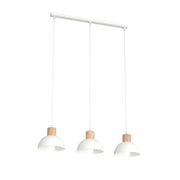 Sospensione Nordica 3 Luci Thoth In Acciaio Bianco A Cupola E Legno Naturale