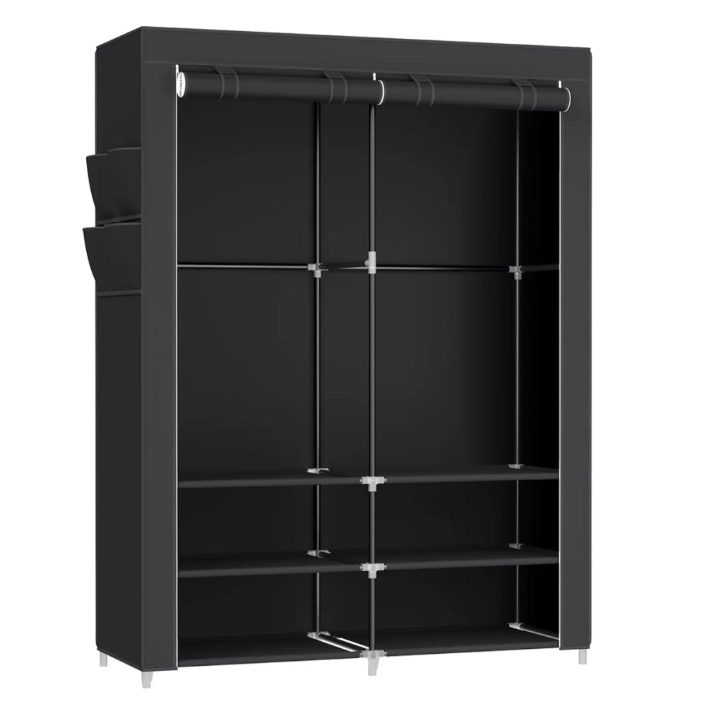 Armadio da camera in tessuto appendiabiti 45 x 127 x 176 cm 2 scomparti appendiabiti con ripiani 4 tasche grande capacità camera da letto/soggiorno grigio ryg008g02 12_0003967