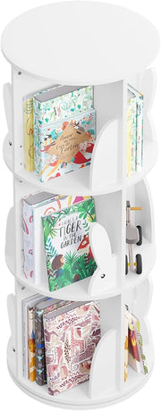Libreria per Bambini Rotante, Libreria Girevole a 3 Livelli, Porta Libri per Soggiorno, Studio, Scaffale in Legno Autoportante
