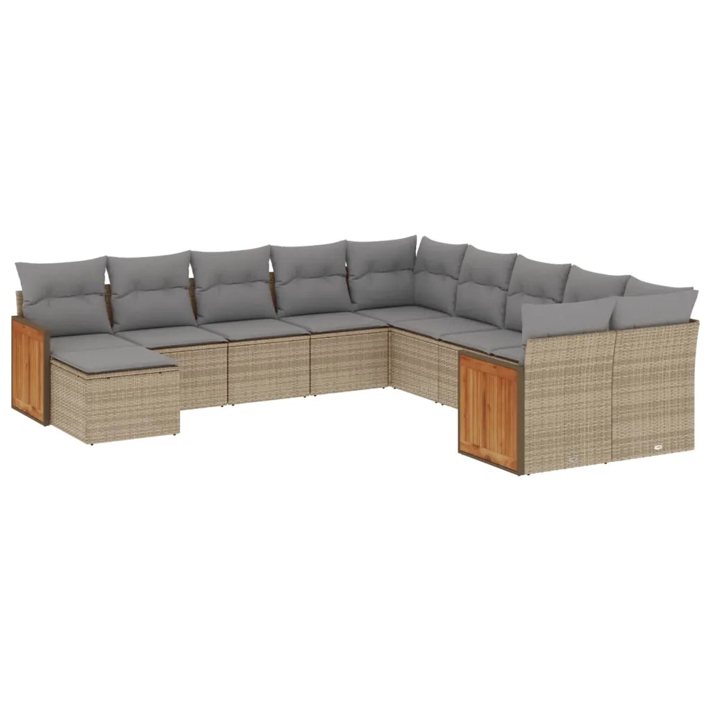 Set Divani da Giardino 11 pz con Cuscini Beige in Polyrattan 3228250