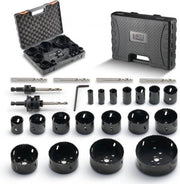 Set di seghe a genghe bimetalliche - 18 pezzi - 6 genghe binate - 38 mm - Accessori per foro - Adatto per legno, ferro, plastica e PVC