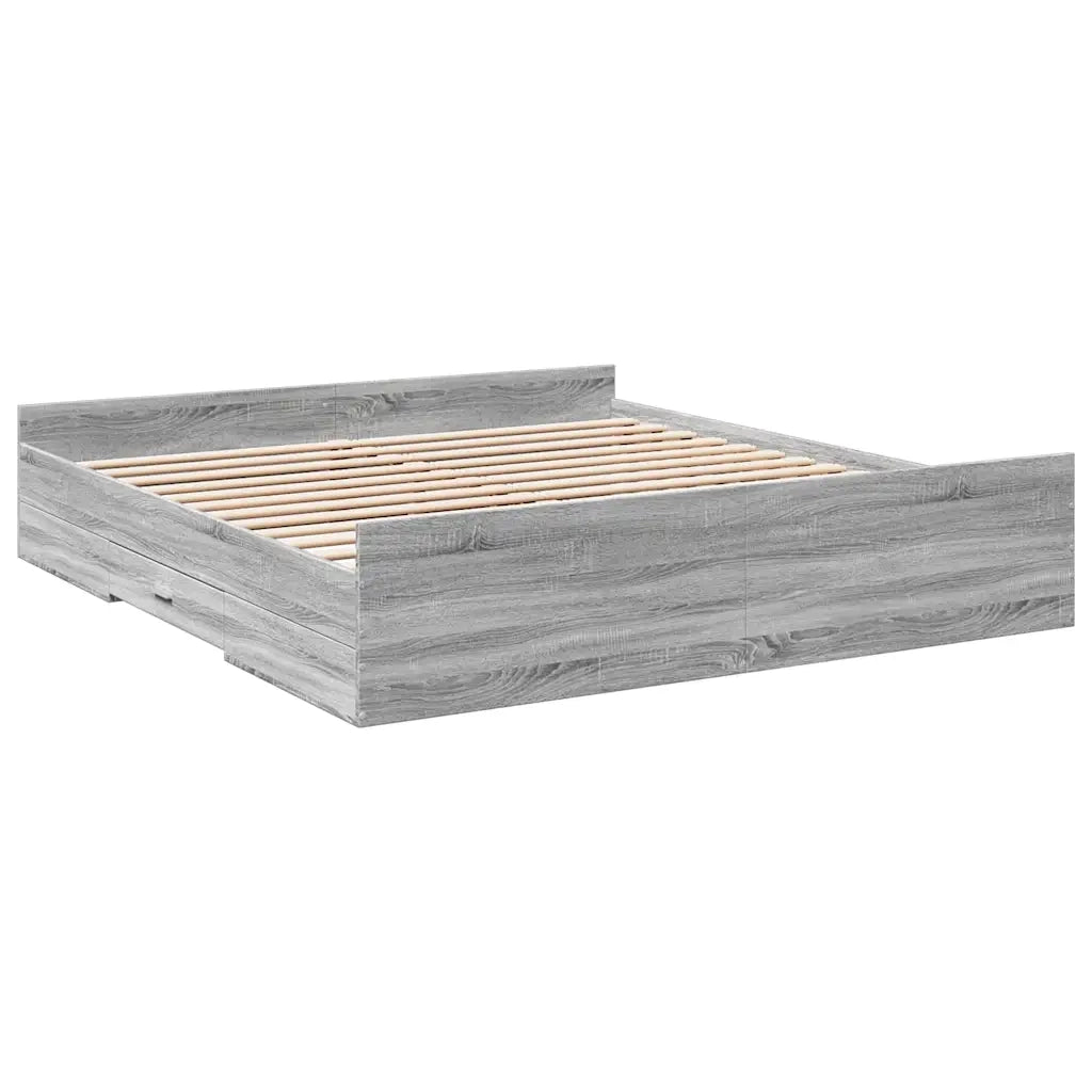 Letto matrimoniale | Letto per adulti | Giroletto Cassetti Grigio Sonoma 180x200 cm Legno Multistrato