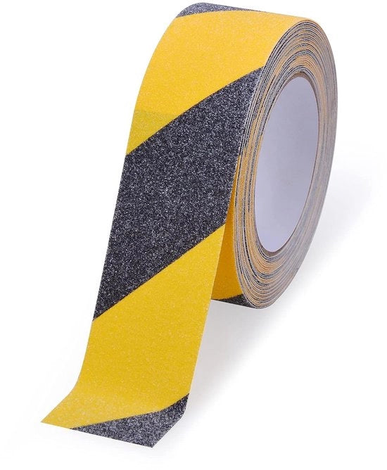 Tappetino antislippo, sicuro per scale, adesivo, tappetino antislippo per scale, segnalazione, antislippo super, per uso interno ed esterno, esterno, transizione nera e gialla, 5 cm x 5 m