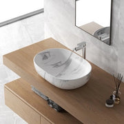 Lavabo da appoggio ovale 60x41 cm effetto marmo bianco Tokyo