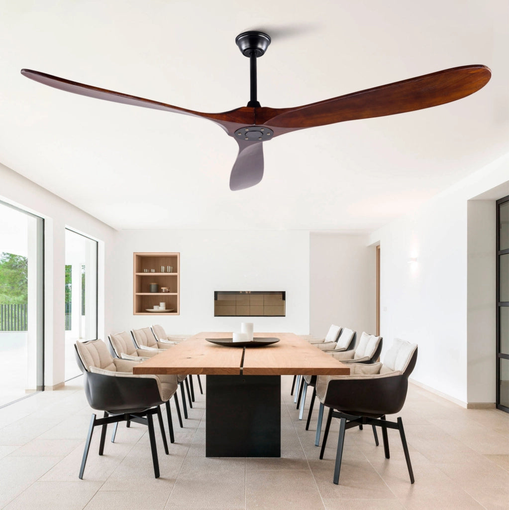 Ventilatore a soffitto senza luce con telecomando; 6 velocità; nero e noce scuro