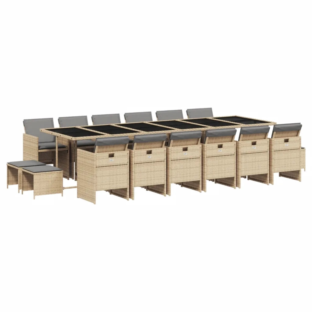 Set Pranzo da Giardino 17 pz con Cuscini Beige Misto Polyrattan