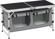 Tavolo da Campeggio - Tavolo Esterno - Scrivania Portatile - Lega di Alluminio Duraturo - Resistente alle Intemperie - Progettazione Compatta - Ripostiglio Integrato - 47 cm x (62-69,5) cm x 120 cm