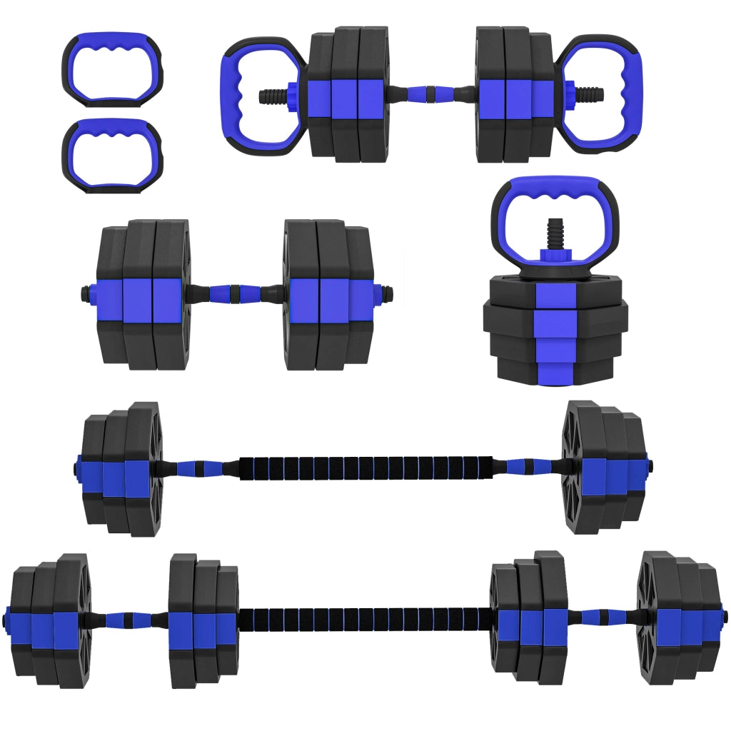Set Pesi da Palestra 6 in 1 Utilizzabile come Kettlebell Manubri Bilanciere Supporto in Plastica e Sabbia Blu