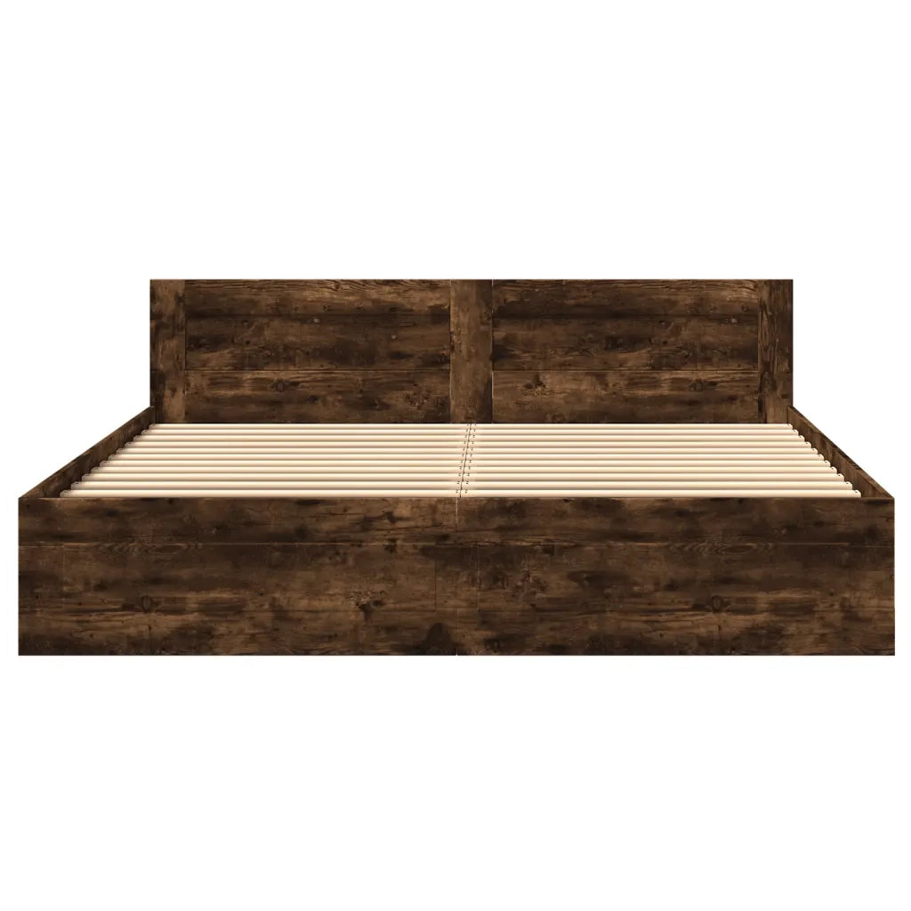 Giroletto con Testiera-Struttura Letto con testiera Rovere Fumo 180x200 cm Legno Multistrato