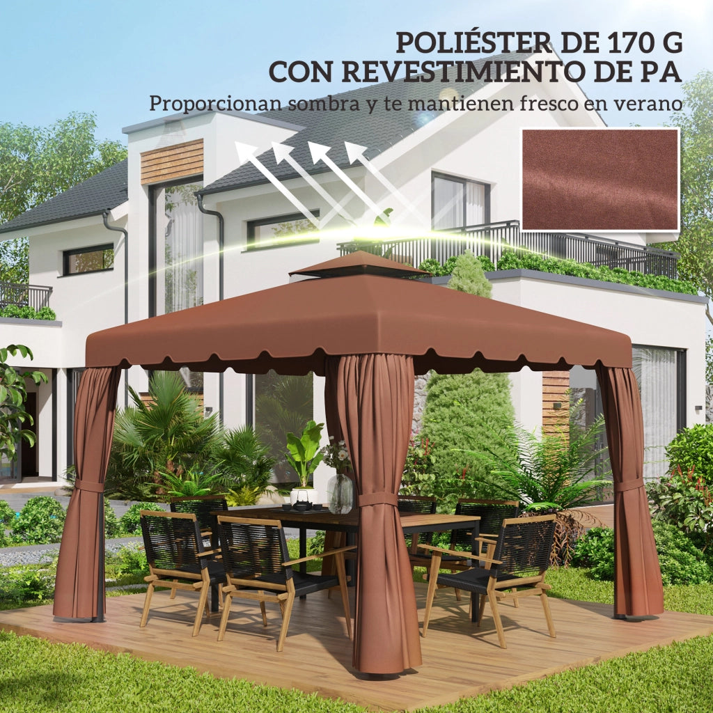 Tetto per Gazebo 3x3 m ¨C zephmum ¨C Marrone, Copertura Doppia, 8 Fori di Drenaggio