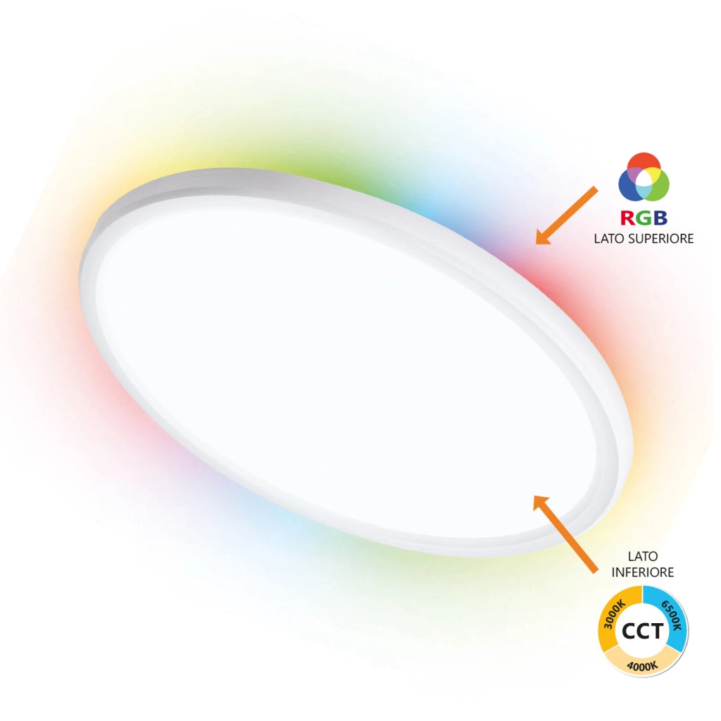 Alcapower Plafoniera LED Wi-Fi CCT RGB 24W 2200lm IP54, Temperatura Colore Regolabile 3000K-6500K, Dimmerabile tramite App Tuya, Diametro 40cm